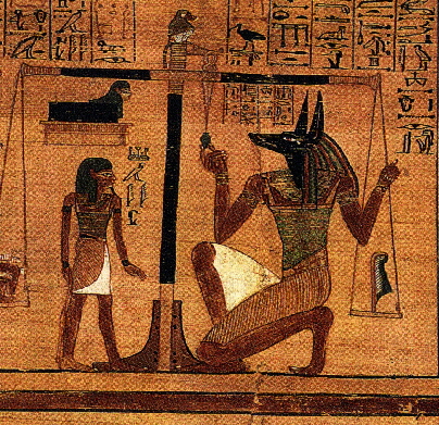 Anubis weighing a heart against Ma'at.